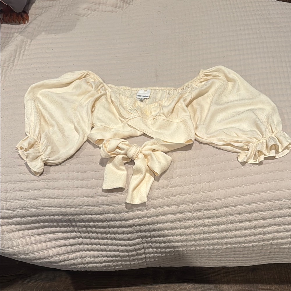 Skylar + Madison Cream Puff Sleeve Cropped Blouse